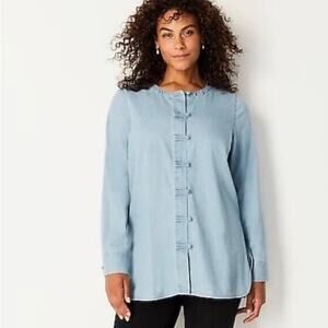 J. Jill Petite Denim Knot Button Long Sleeve Blouse Clarity Wash Petite‎ XSP